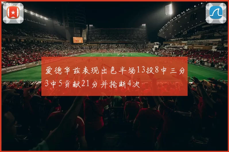 爱德华兹表现出色半场13投8中三分3中5贡献21分并抢断4次